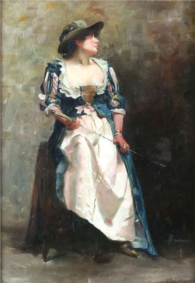 Portrait of a lady posed with a riding crop by Henri Darbois