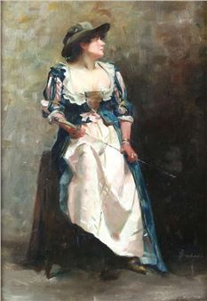 Portrait of a lady posed with a riding crop - Henri Darbois