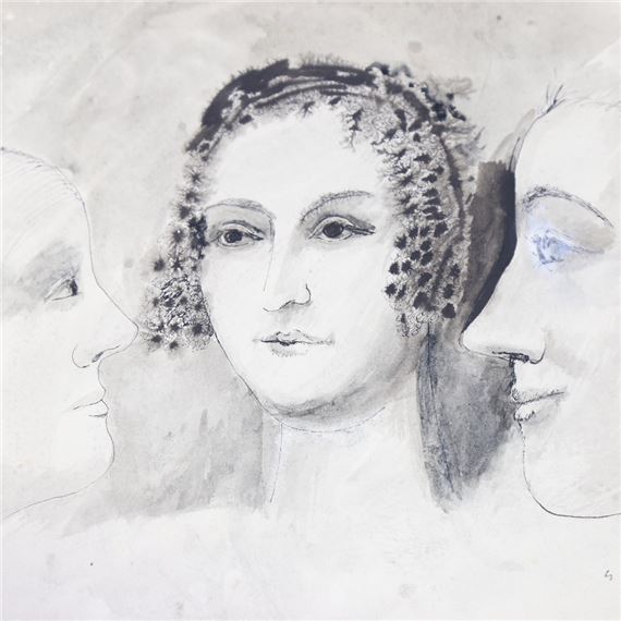 a sheet of ink and wash head studies - Edna Ginesi