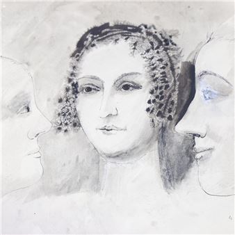 a sheet of ink and wash head studies - Edna Ginesi