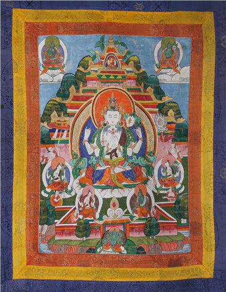 A MONGOLIAN THANGKA OF SADAKSARI AVALOKITESHVARA. by Mongolian School, 19th Century