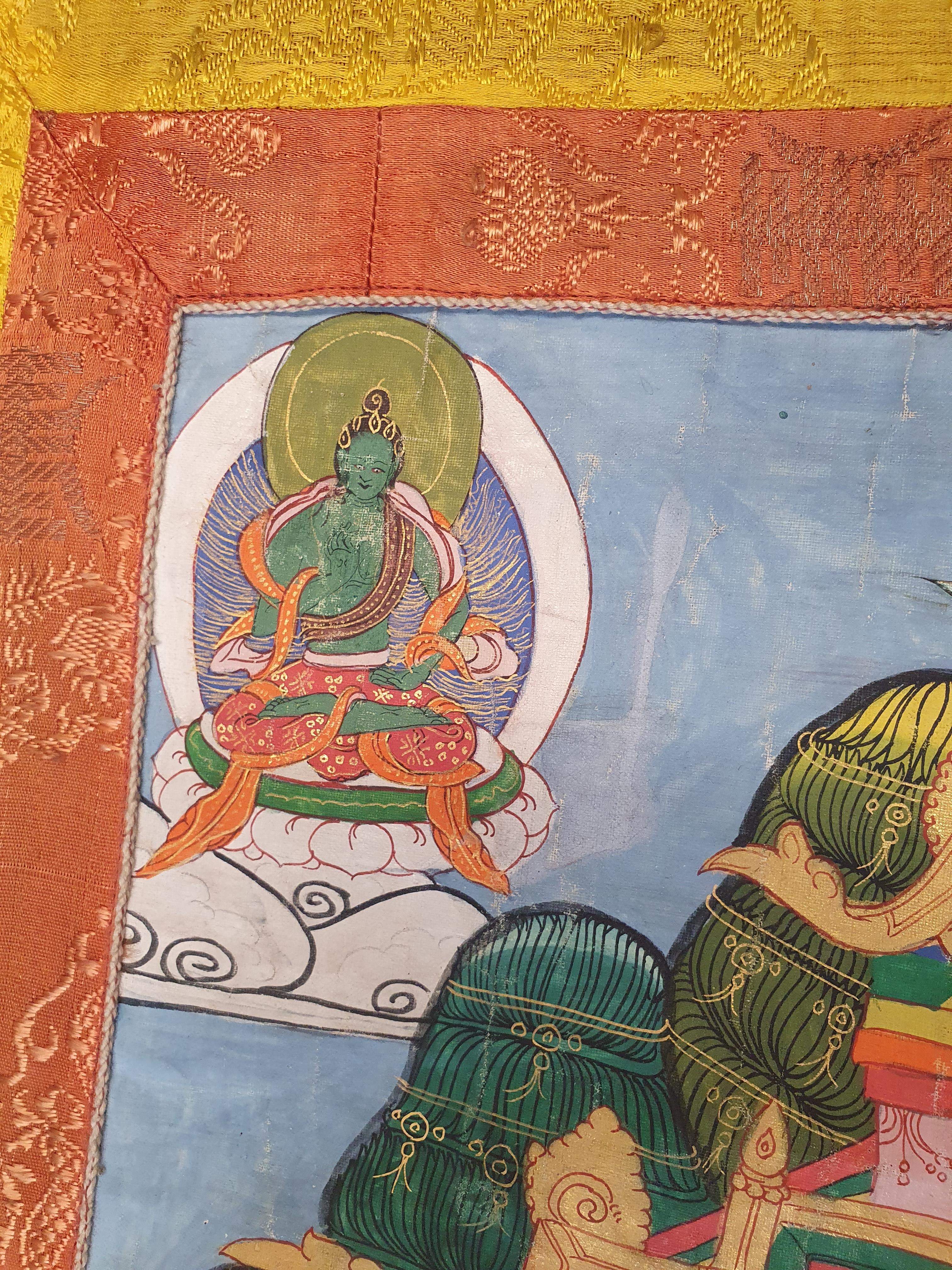 Artwork by Mongolian School, 19th Century, A MONGOLIAN THANGKA OF SADAKSARI AVALOKITESHVARA., Made of mounted in silk