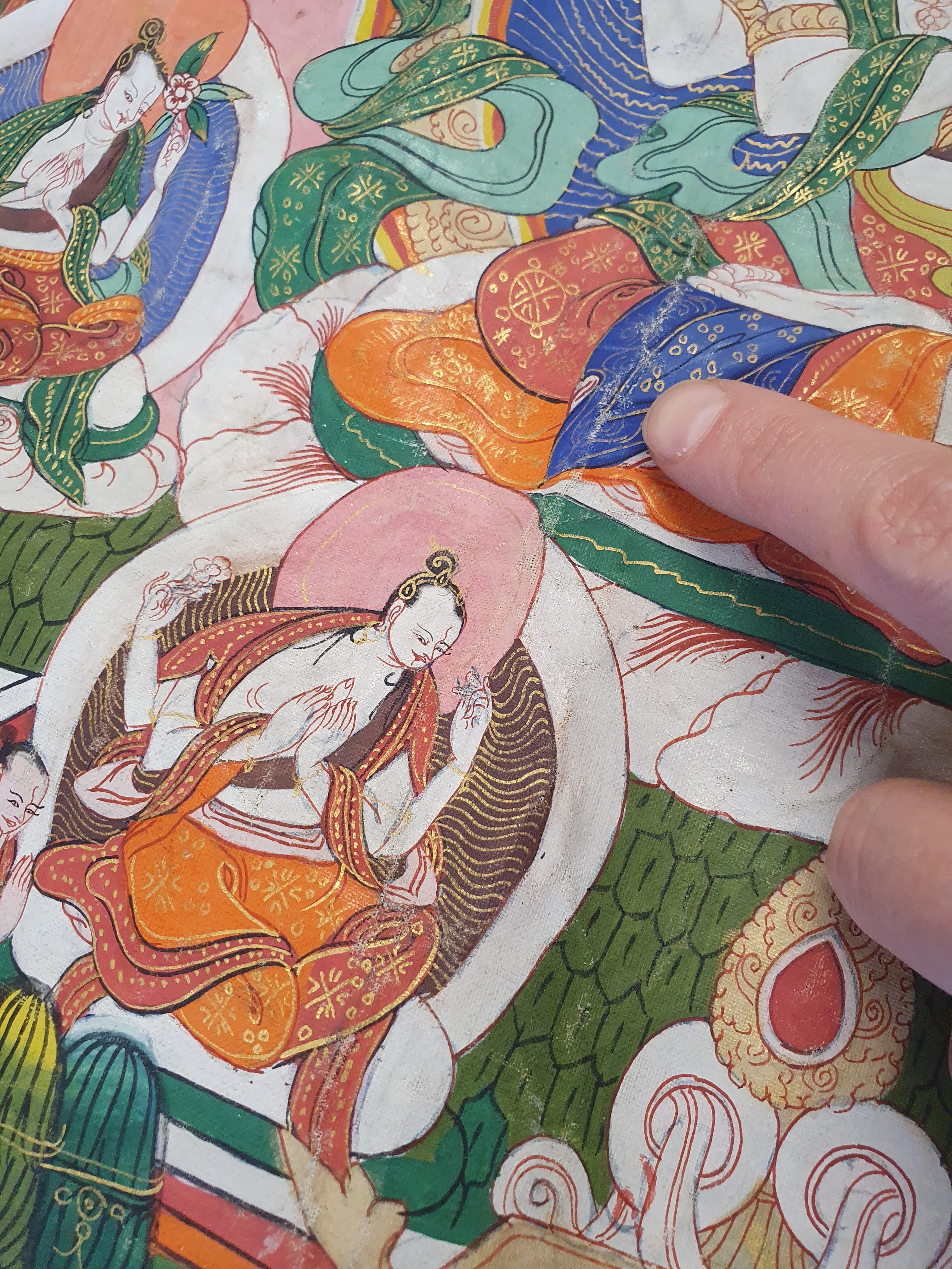 Artwork by Mongolian School, 19th Century, A MONGOLIAN THANGKA OF SADAKSARI AVALOKITESHVARA., Made of mounted in silk