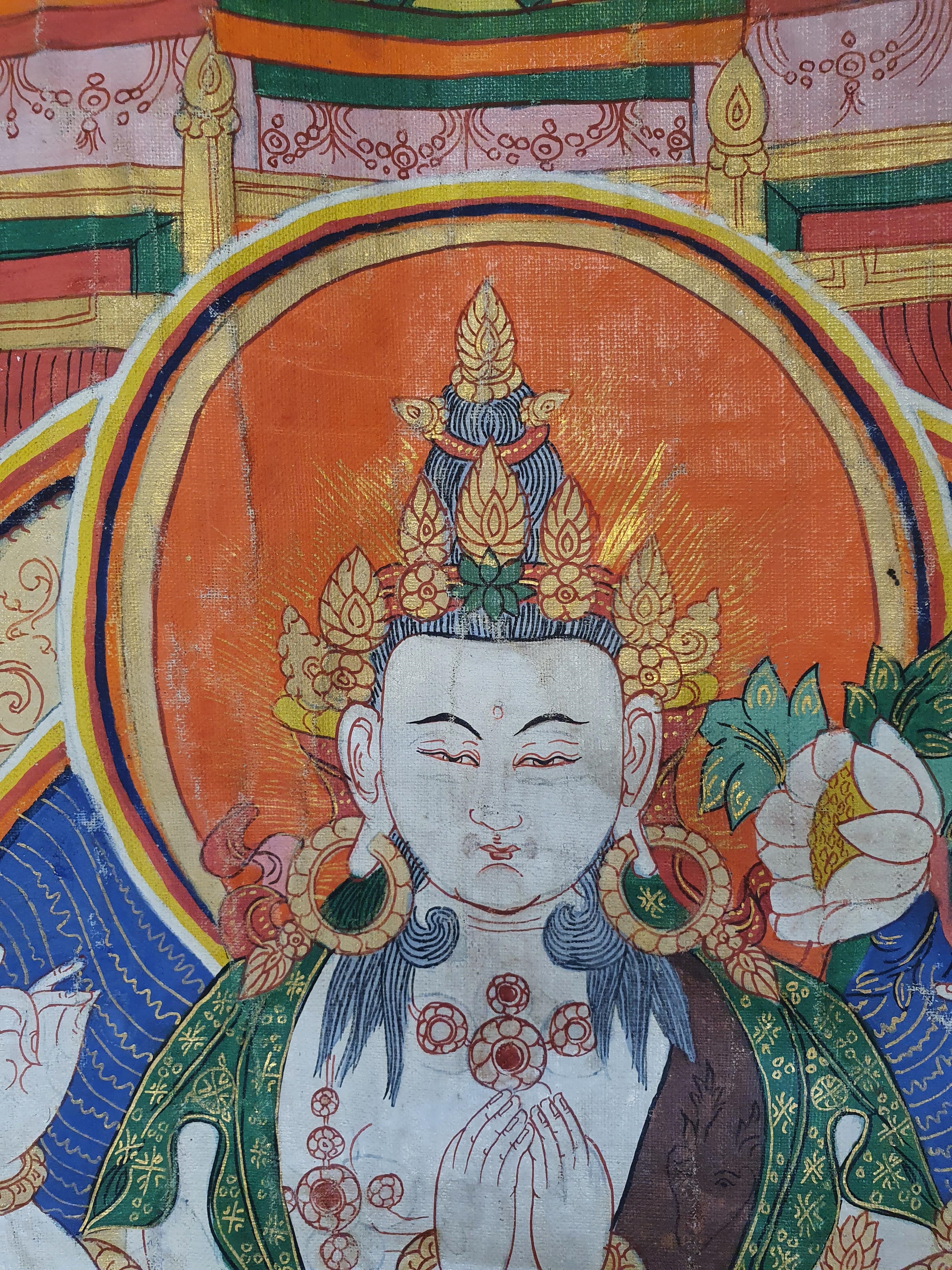 Artwork by Mongolian School, 19th Century, A MONGOLIAN THANGKA OF SADAKSARI AVALOKITESHVARA., Made of mounted in silk