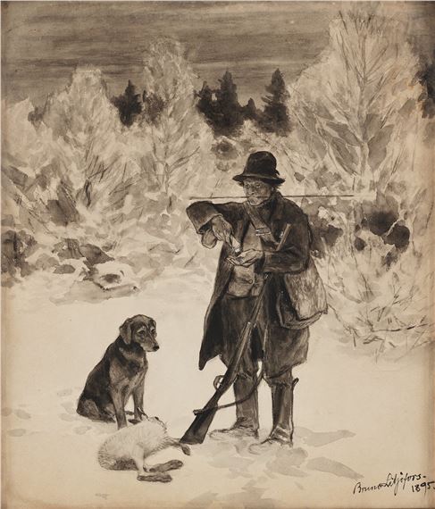Winter scene with hunter