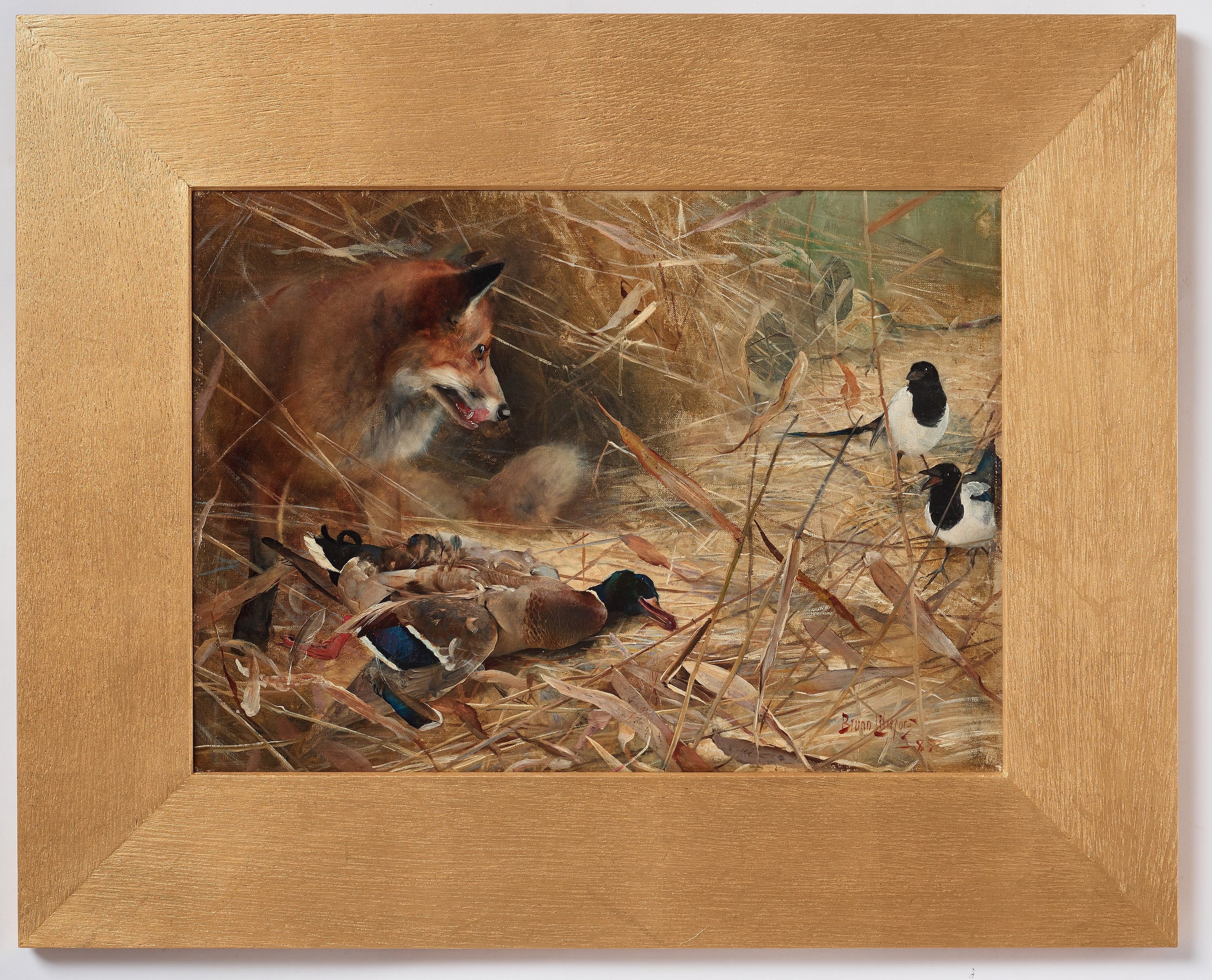 Artwork by Bruno Liljefors, "Räv och skator" (Fox and magpies), Made of Oil on canvas