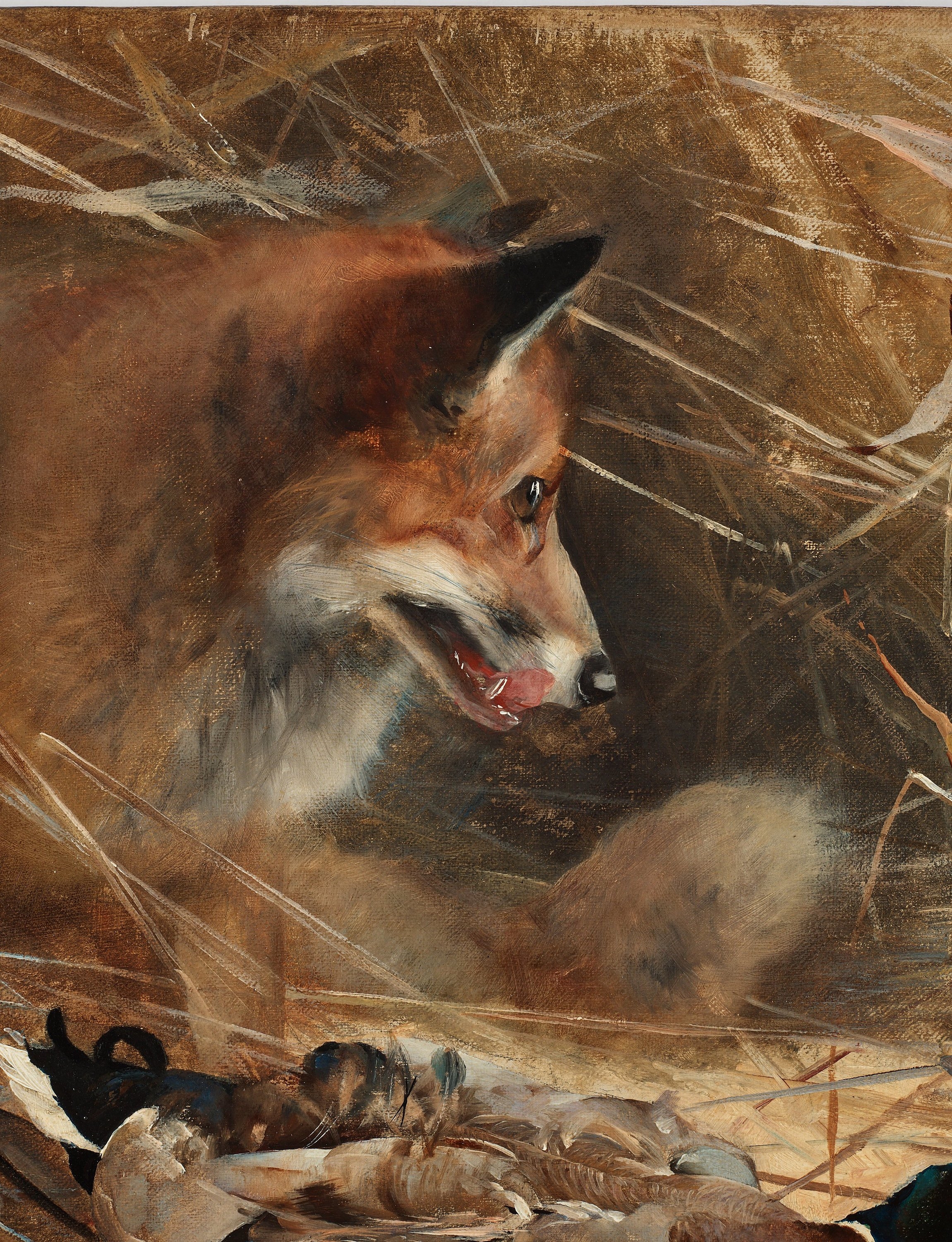 Artwork by Bruno Liljefors, "Räv och skator" (Fox and magpies), Made of Oil on canvas