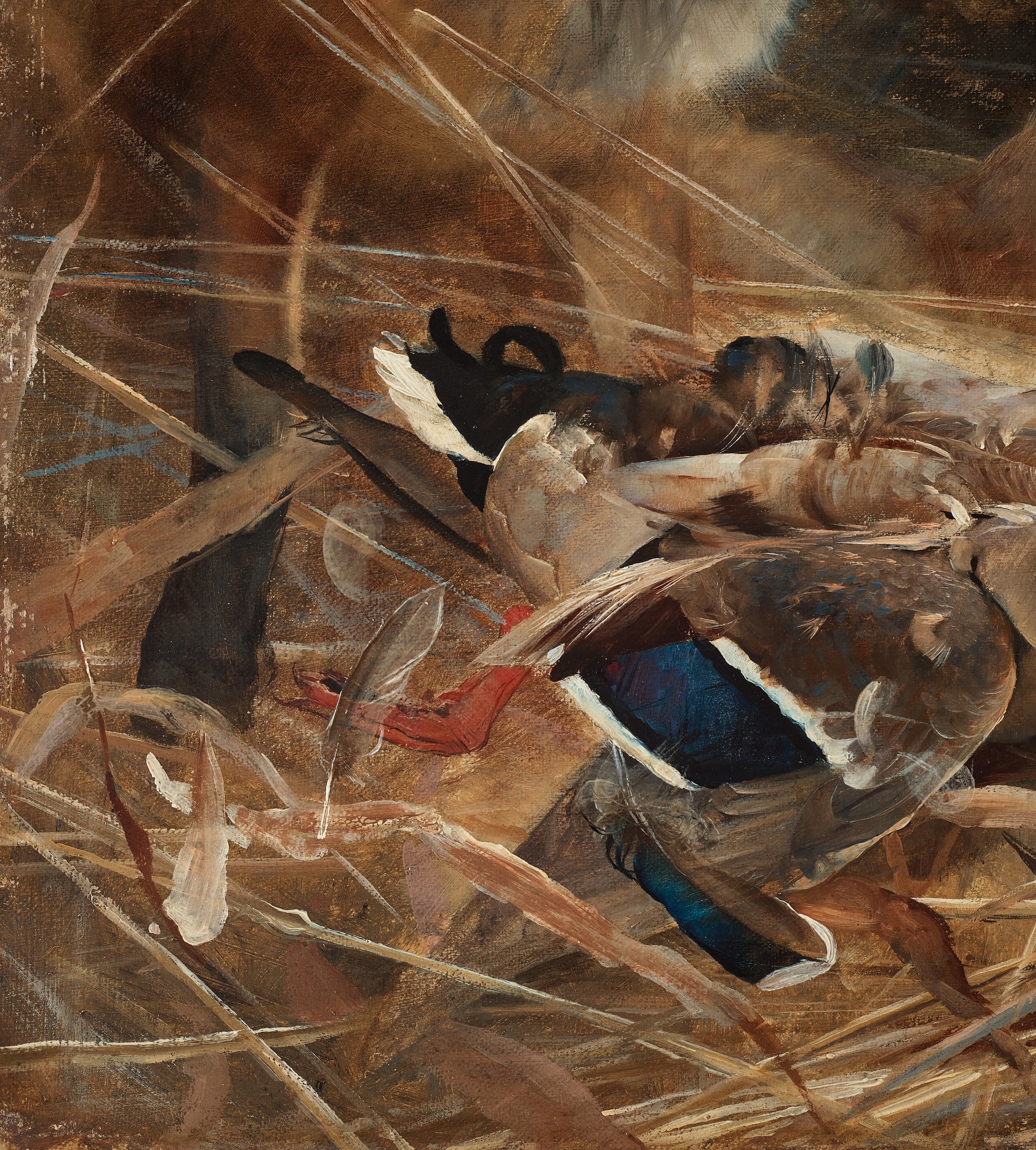 Artwork by Bruno Liljefors, "Räv och skator" (Fox and magpies), Made of Oil on canvas