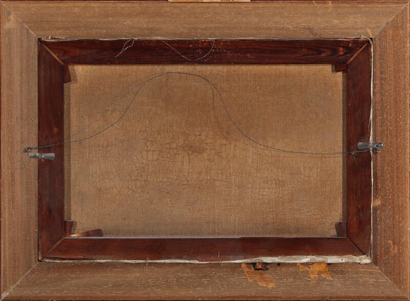 Artwork by Jacob Nöbbe, Landscape scenery with houses and and fenced field, Made of Oil on canvas