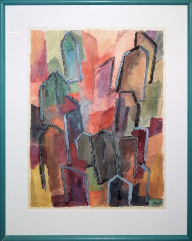 Artwork by Werner Persy, Abstrakte Komposition aus Farbflächen, Made of watercolor / Japanese paper