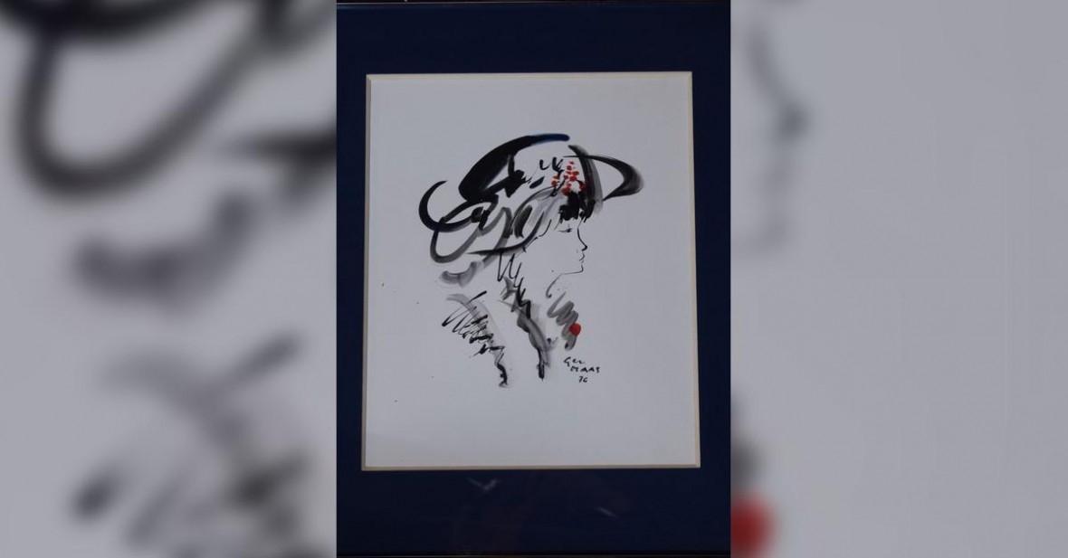 Artwork by Ger Maas, Woman with hat, Made of Indian ink