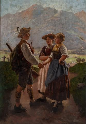 Emil Rau | Encounter in front of a mountain backdrop | MutualArt