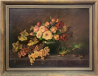 Still life of flowers and grapes - C. Mann