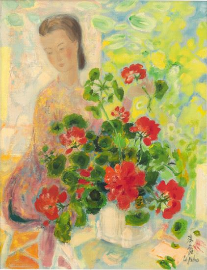 Lady with Flowers by Lê Phổ