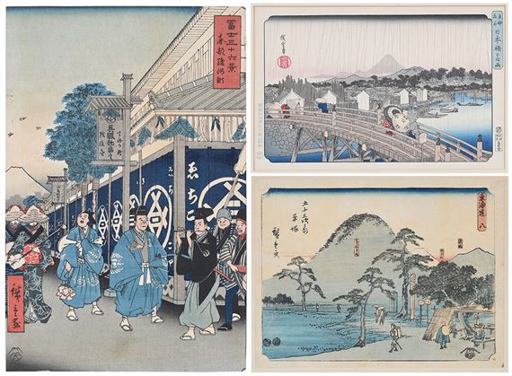 Woodblock Prints of Utagawa Hiroshige Tenugui ~ Three Different Scenes ~ New 