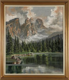 Blick auf den Farer See in den Dolomiten - Adolf Bock Jr.