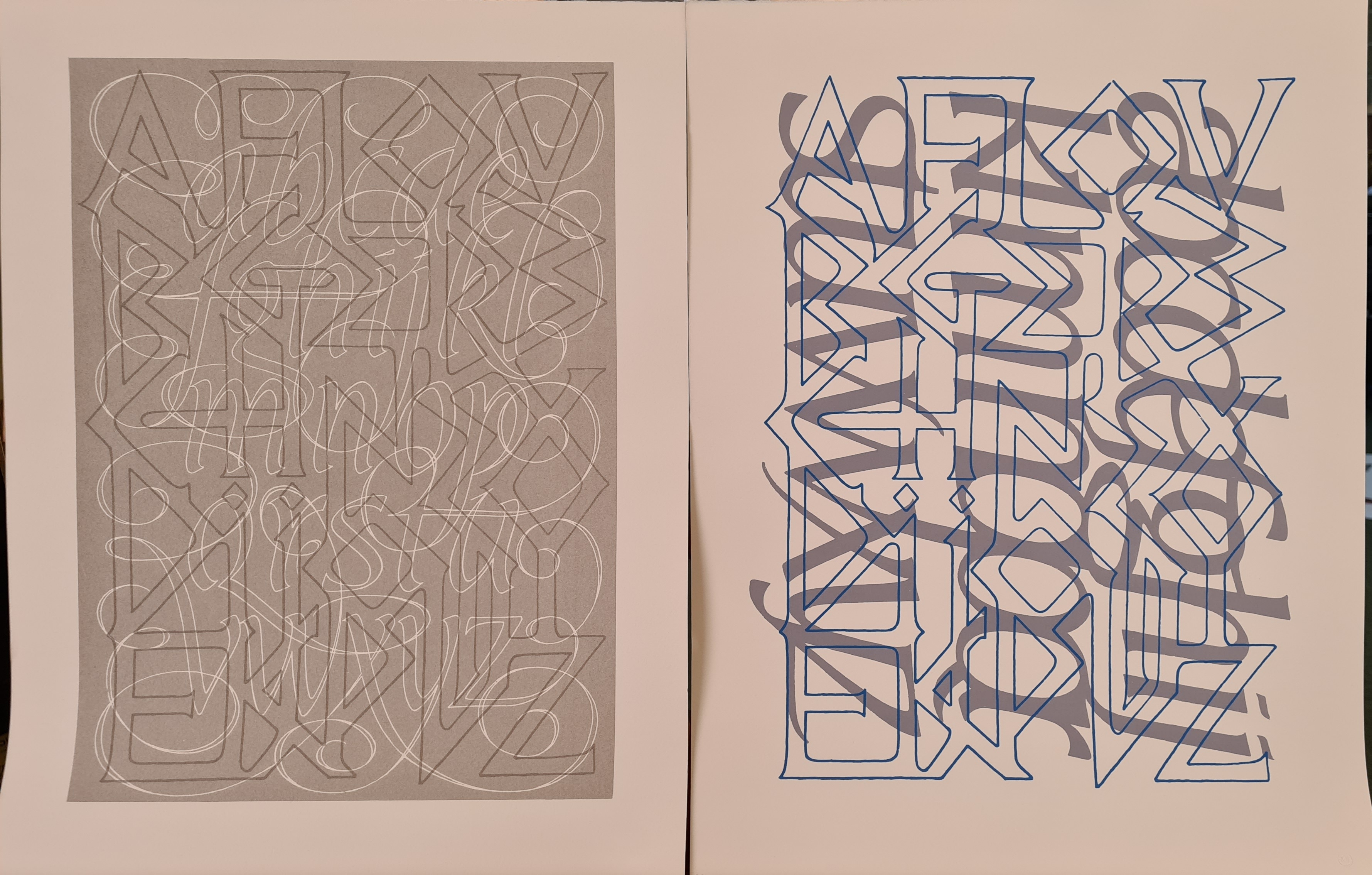 Artwork by David Kindersley, a suite of 12 unframed Alphabet, Made of prints