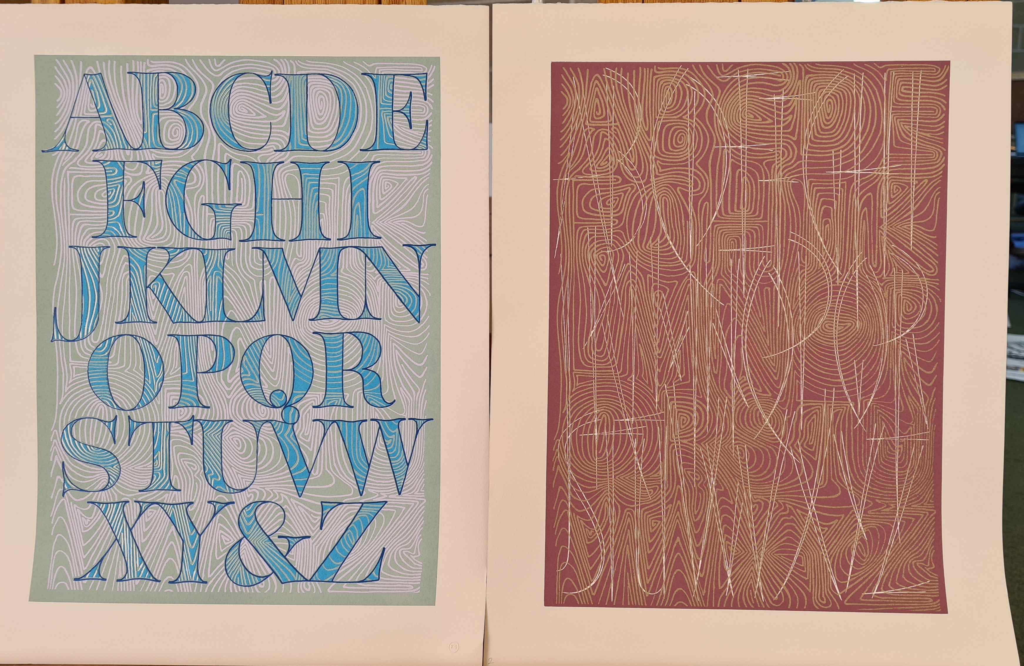 Artwork by David Kindersley, a suite of 12 unframed Alphabet, Made of prints
