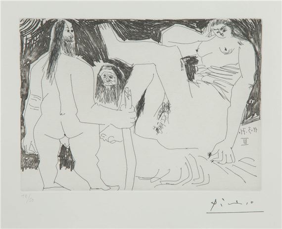 A black and white drawing of a group of people.