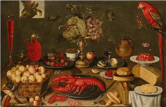 Still life with lobster and parrot - Artus Claessens