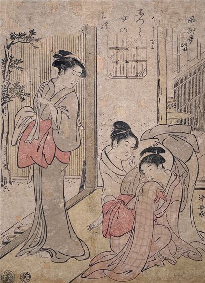 Jeunes oiran à l’entrée d’une maison de thé by Torii Kiyonaga, circa 1785