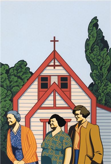 Relatives at the Makatu Church Oamaru by Robin White, 1975