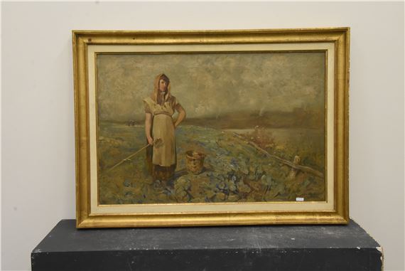 Jeune femme dans un champ de choux by George Aikman