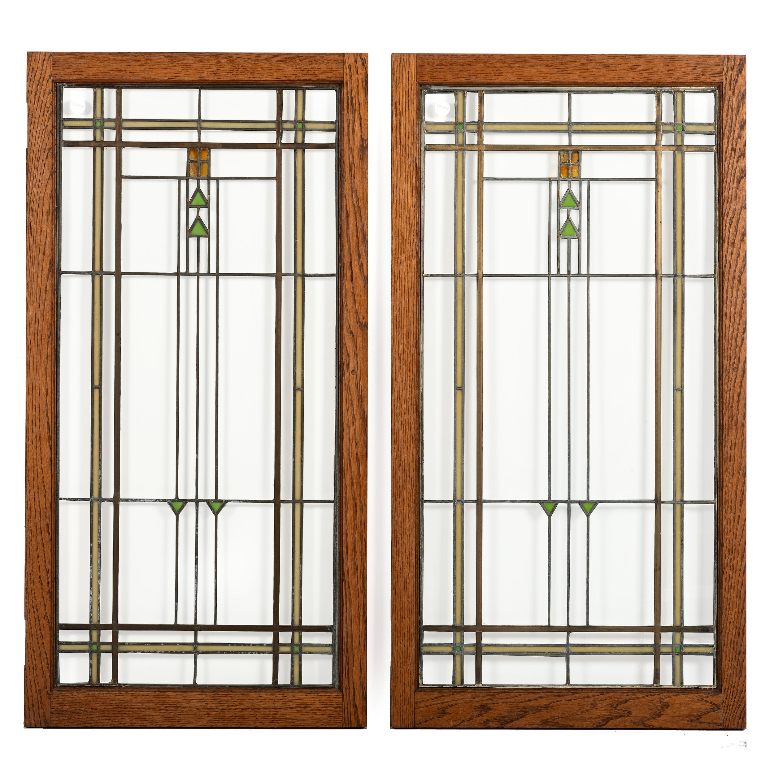 Attributed to Frank Lloyd Wright, Pair of Arts and Crafts Leaded Glass Casement Windows by Frank Lloyd Wright, Circa 1915-1916