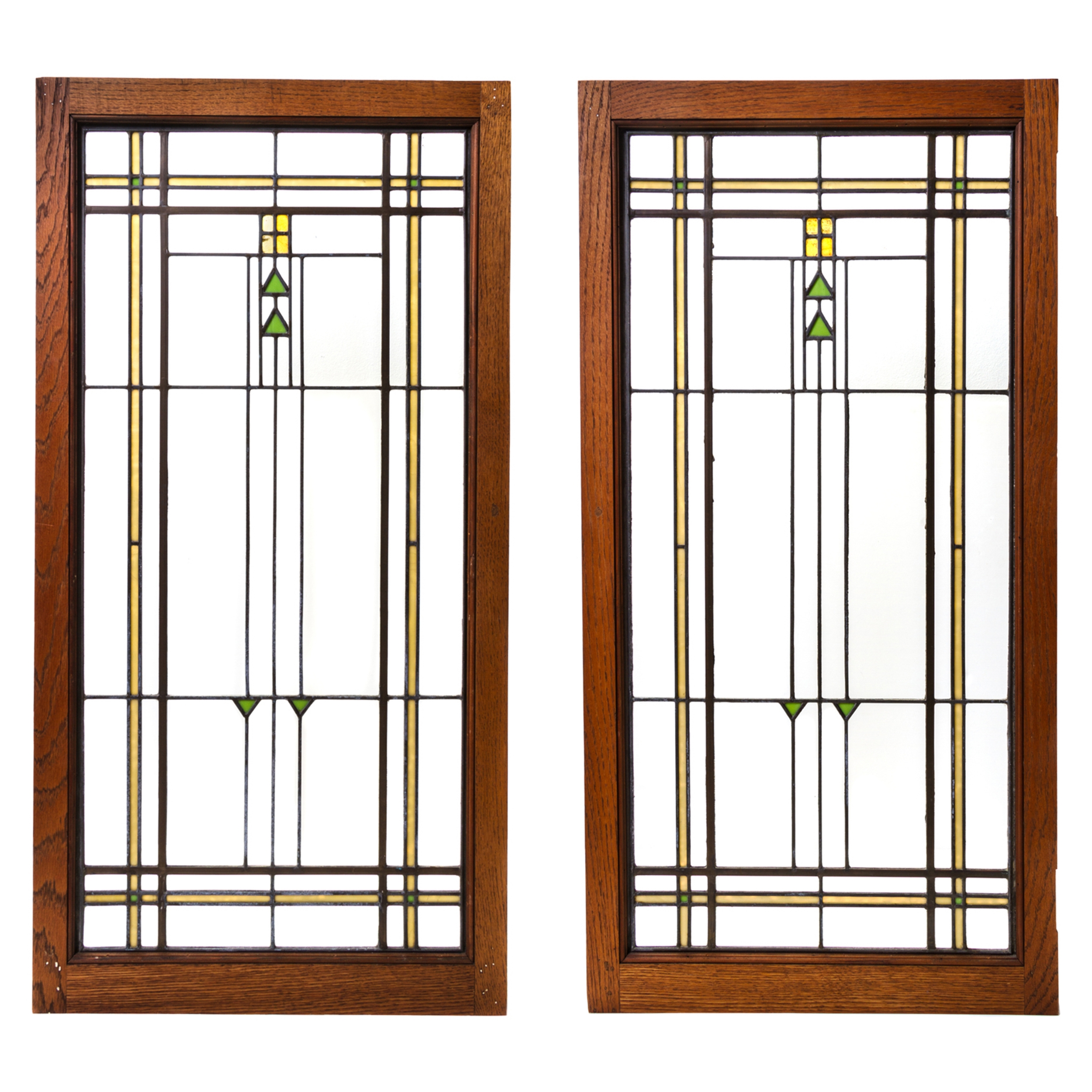 Artwork by Frank Lloyd Wright, Attributed to Frank Lloyd Wright, Pair of Arts and Crafts Leaded Glass Casement Windows, Made of Leaded Glass