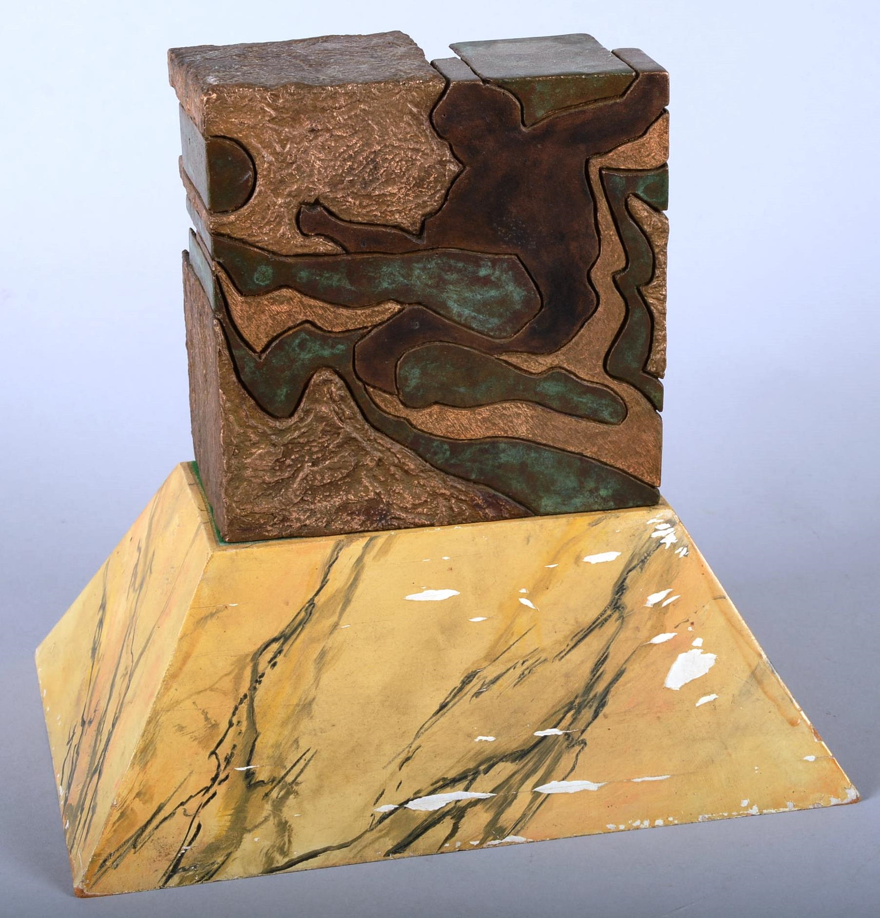 Artwork by Gérard Wibin, Football, Made of Bronze with different patinas depicting a footballer in action, on a marble base