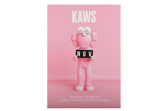 KAWS | Official exhibition posters for NGV, blue, pink and black