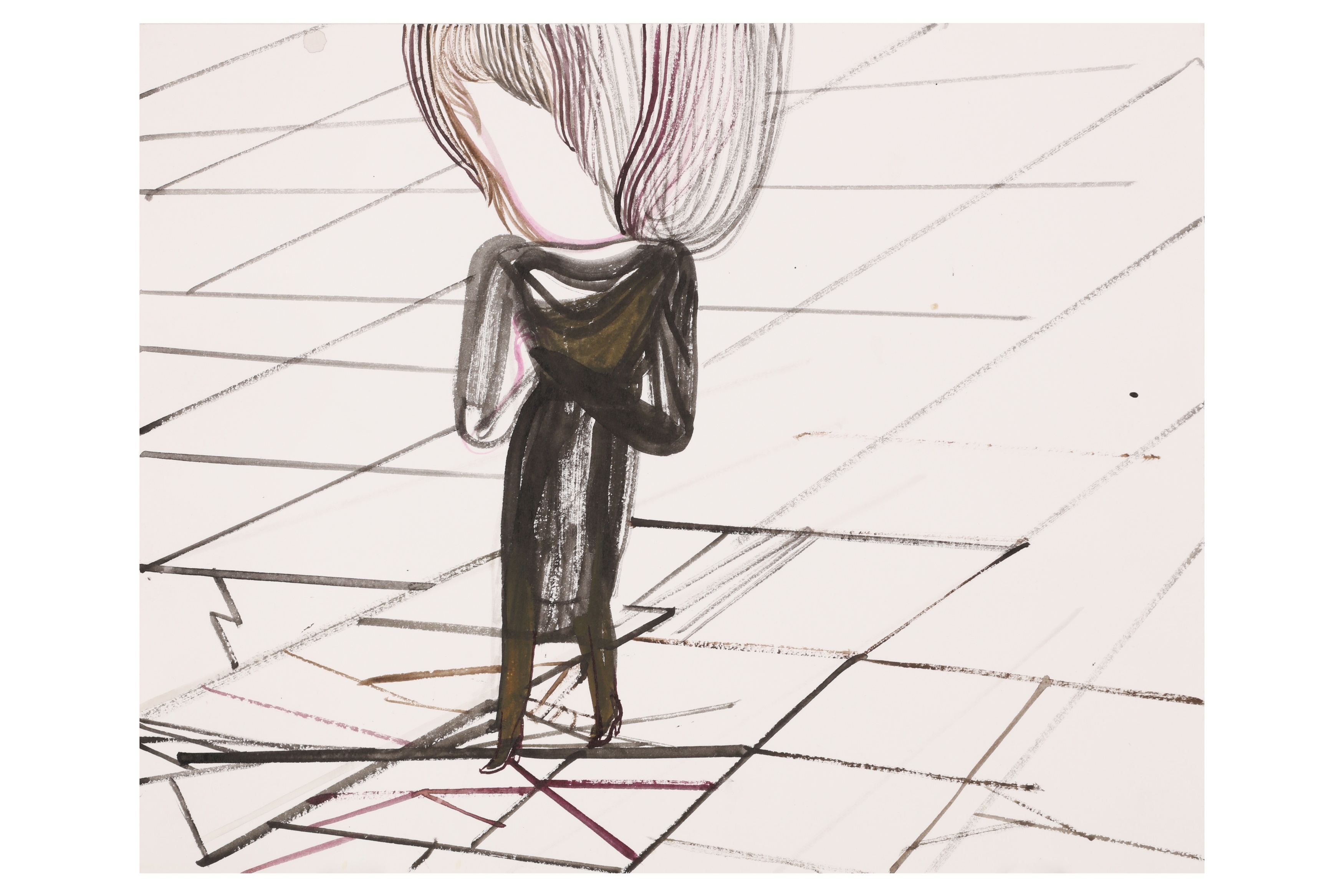 Artwork by Emma Talbot, Don't Walk On The Cracks, Made of watercolour on paper