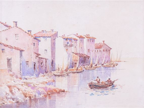 Pêcheurs devant le village by L. Rambaud