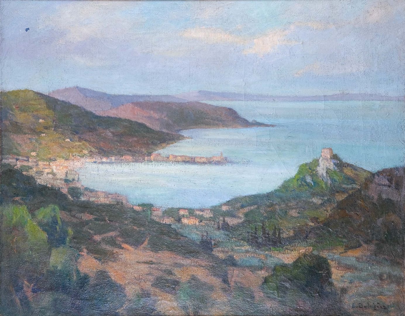 Artwork by Paul Justin Marcel Balmigère, Vue du littoral Corse et la tour génoise, Made of oil on canvas