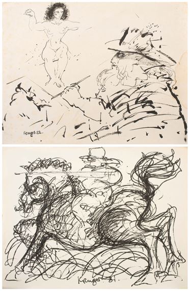 Artist and Model; Equestrian Composition by Braam Kruger, 1982