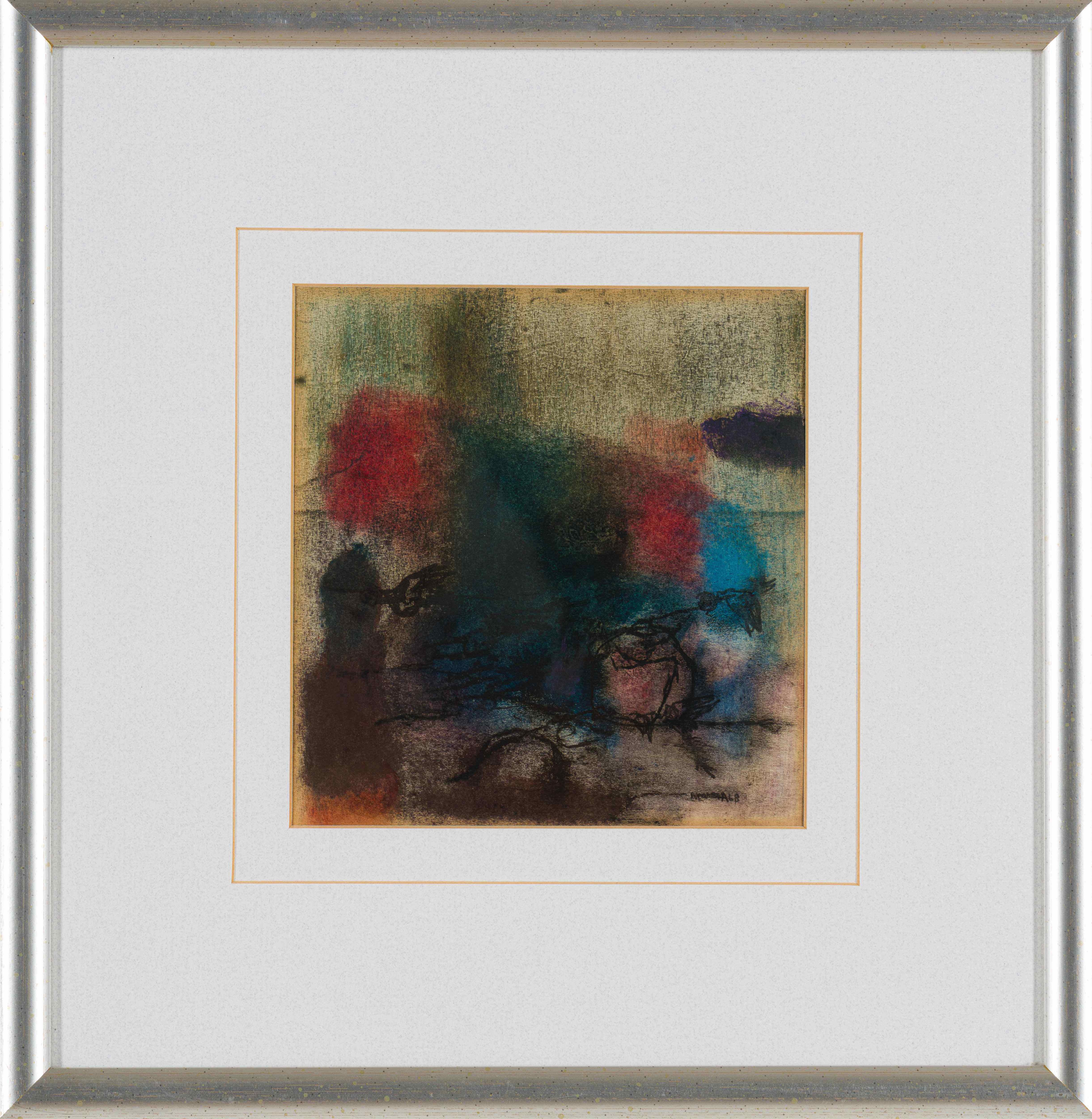 Artwork by Louis Maqhubela, Abstract Composition with Birds, Made of pastel and charcoal on paper