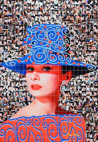 Artwork by Maria Murgia, Omaggio a Audrey Hepburn, Made of digital photomosaic mounted on kapafix panels and carved by hand