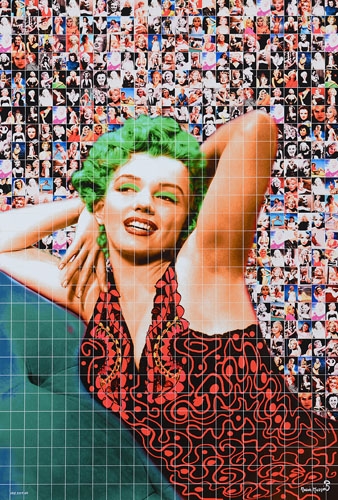 Artwork by Maria Murgia, Omaggio a Marilyn Monroe, Made of digital photomosaic mounted on kapafix panels and carved by hand