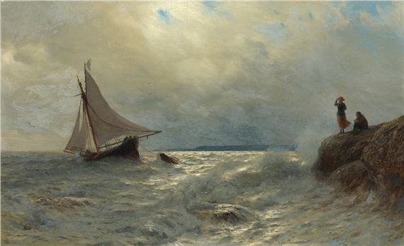 Sailing Ship Approaching a Rocky Coast, Crimea by Lev Felixovich Lagorio, 1885