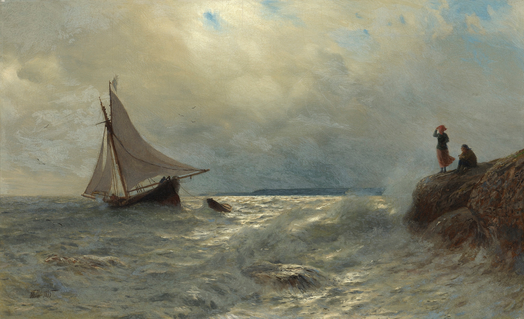 Artwork by Lev Felixovich Lagorio, Sailing Ship Approaching a Rocky Coast, Crimea, Made of Oil on canvas