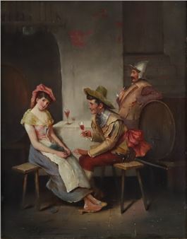 Genreszene in einer Weinstube - J. Sedlicky