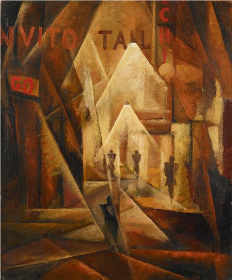 Fanali futuristi (strada + notte II) by Roberto Marcello Baldessari, 1918–19