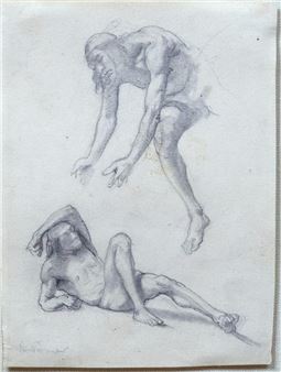 Original preparatory sketch for "Bison-Dance of the Mandan Indians" - Karl Bodmer