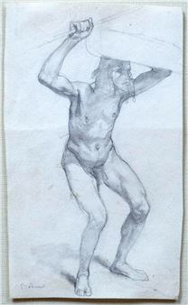 Original preparatory sketch for "Bison-Dance of the Mandan Indians" - Karl Bodmer