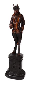 A VENETIAN CARVED PINE AND FRUITWOOD DEVIL FIGURE ON A PLINTH - Francesco Toso