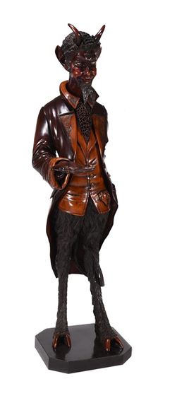 A VENETIAN CARVED PINE AND FRUITWOOD LIFESIZE DEVIL FIGURE by Francesco Toso, LATE 19TH/EARLY 20TH CENTURY