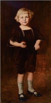 Portrait of a child with apple - Konrad Emmanuel Boehringer