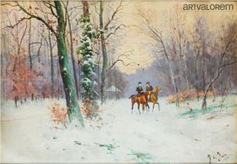 Two riders in a winter landscape. - J. de Sain