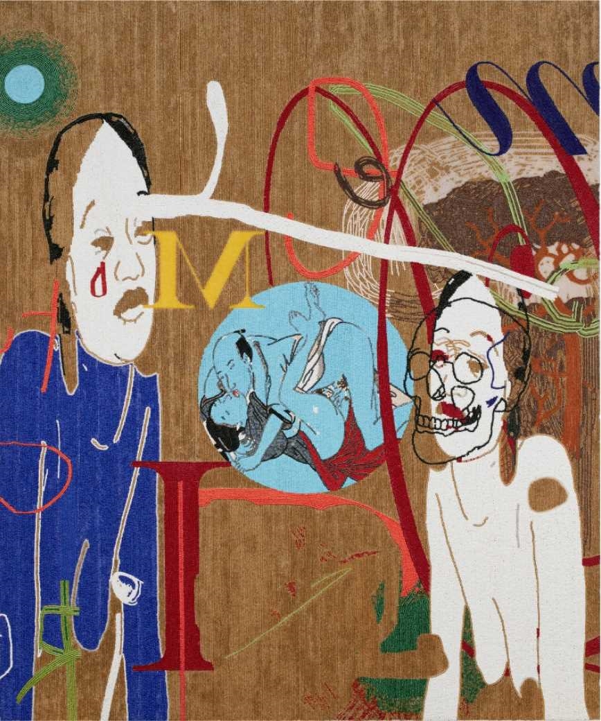 Artwork by Wayne Barker, Golden Memory, Made of glass beads on board