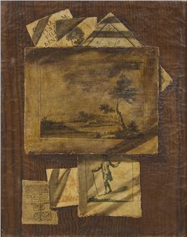 TROMPE-L’OEIL WITH PRINTS AND A RECEIPT OF THE LOTTERY; TROMPE-L’OEIL WITH PRINTS, POEMS AND PLAYING CARDS - Italian School, 18th Century